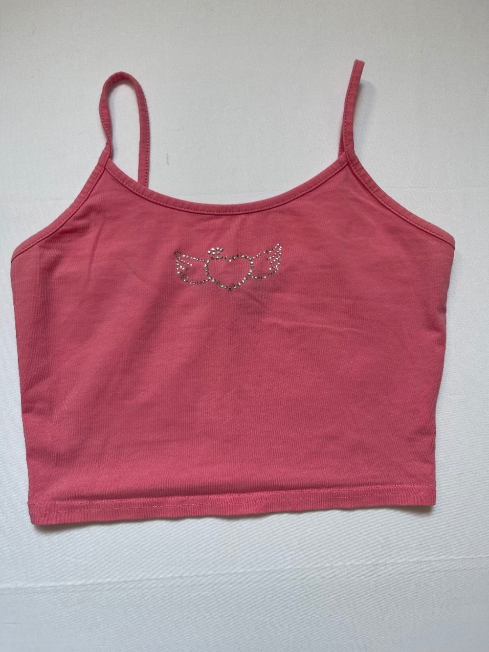 SHEIN Pink Rhinestone Angel Wings Heart Cami Crop Top Size XS Y2K Style